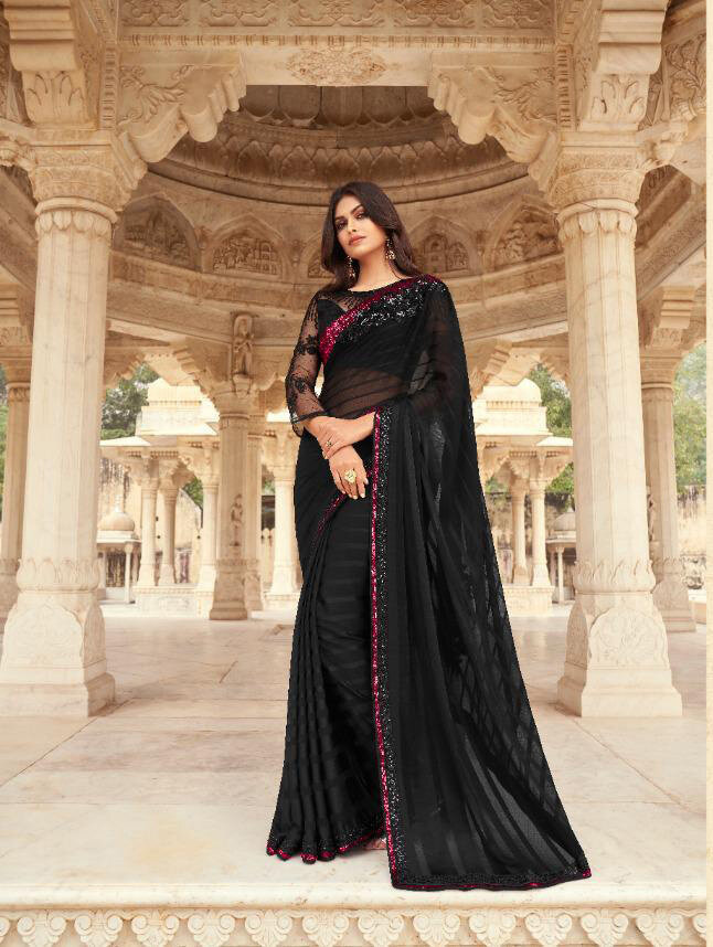 Embroidered Majestic Pattern Silk Saree In Black