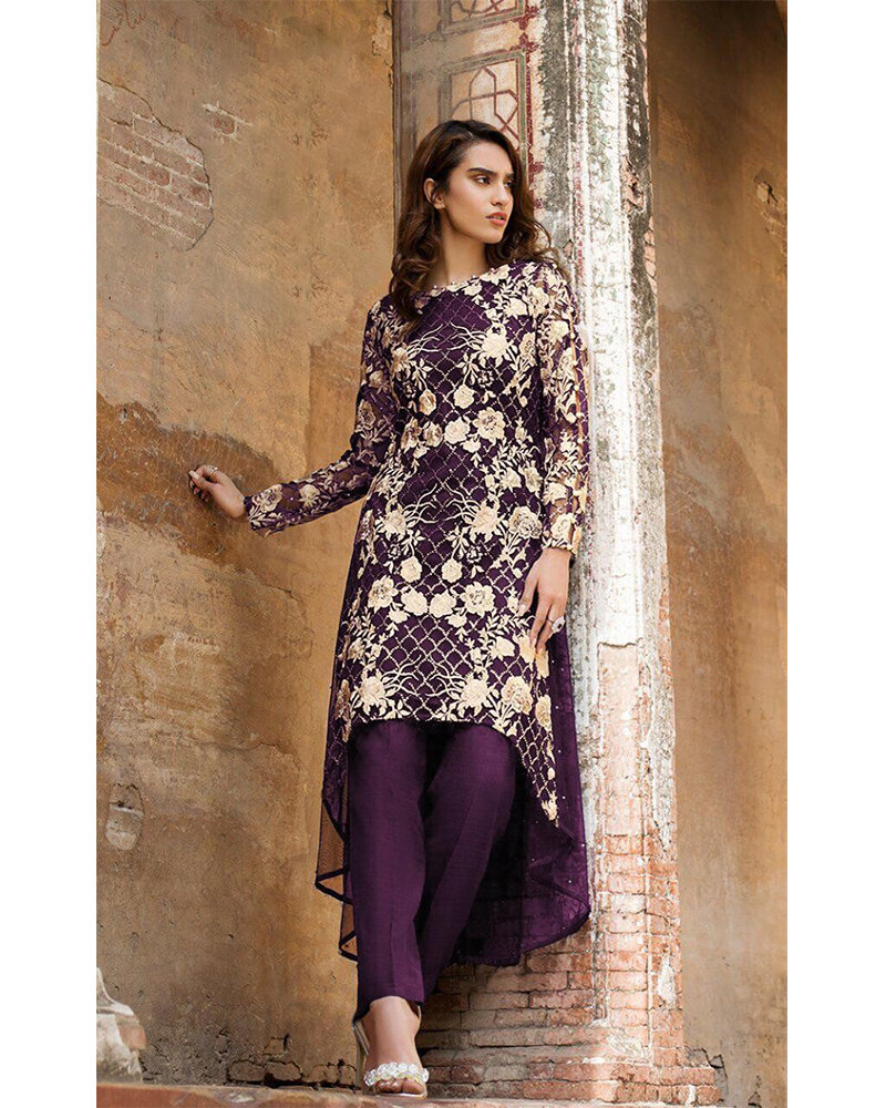 Embroidered Sequins Georgette Pakistani Suit In Dark Purple