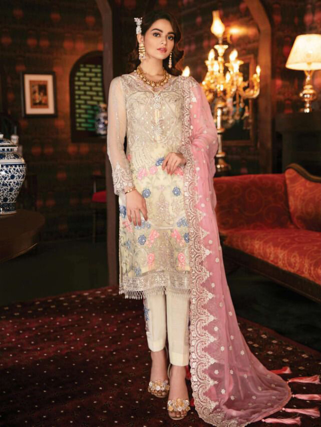 Embroidered Work Georgette Pakistani Suit In White