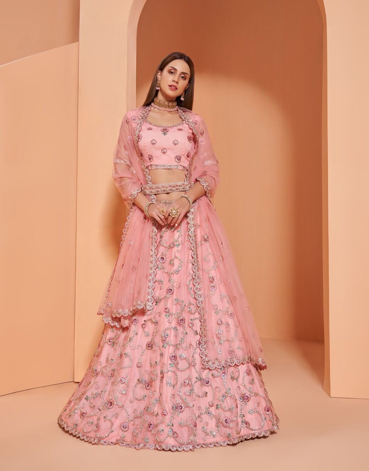 Engagement Wear Lehenga Choli With Cording Sequence Embroidery In Pink