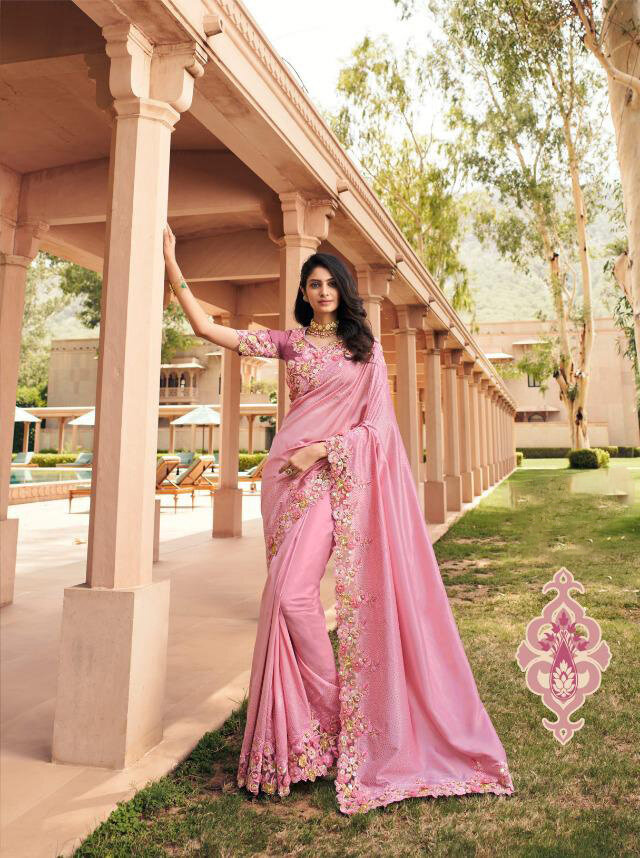 Fancy Embroidered Saree In Pink