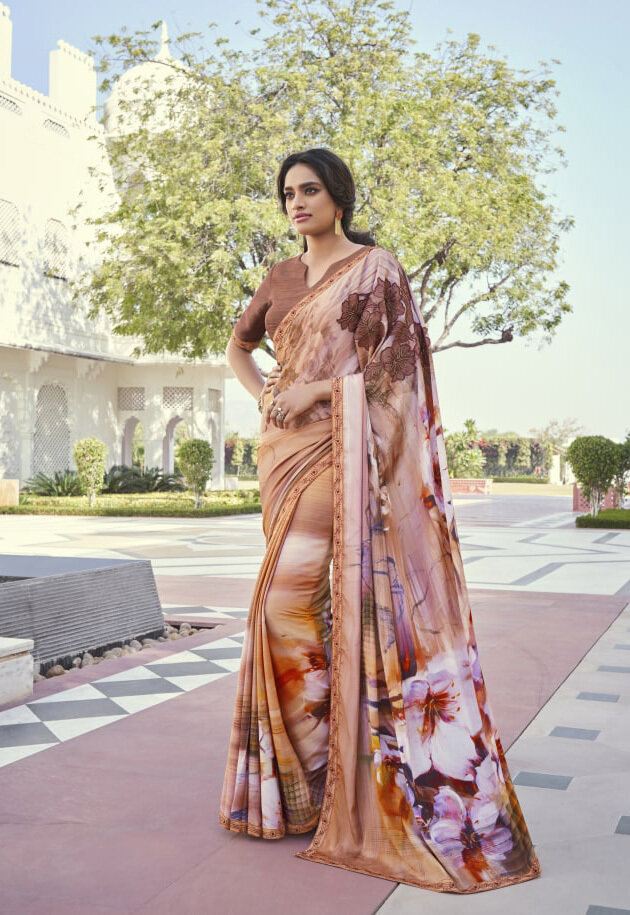 Fancy Party Wear Saree In Brown