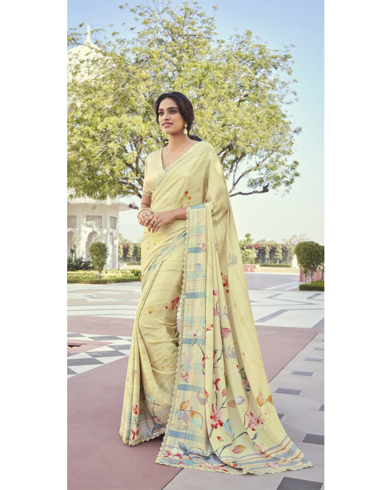 Fancy Party Wear Saree In Light Yellow