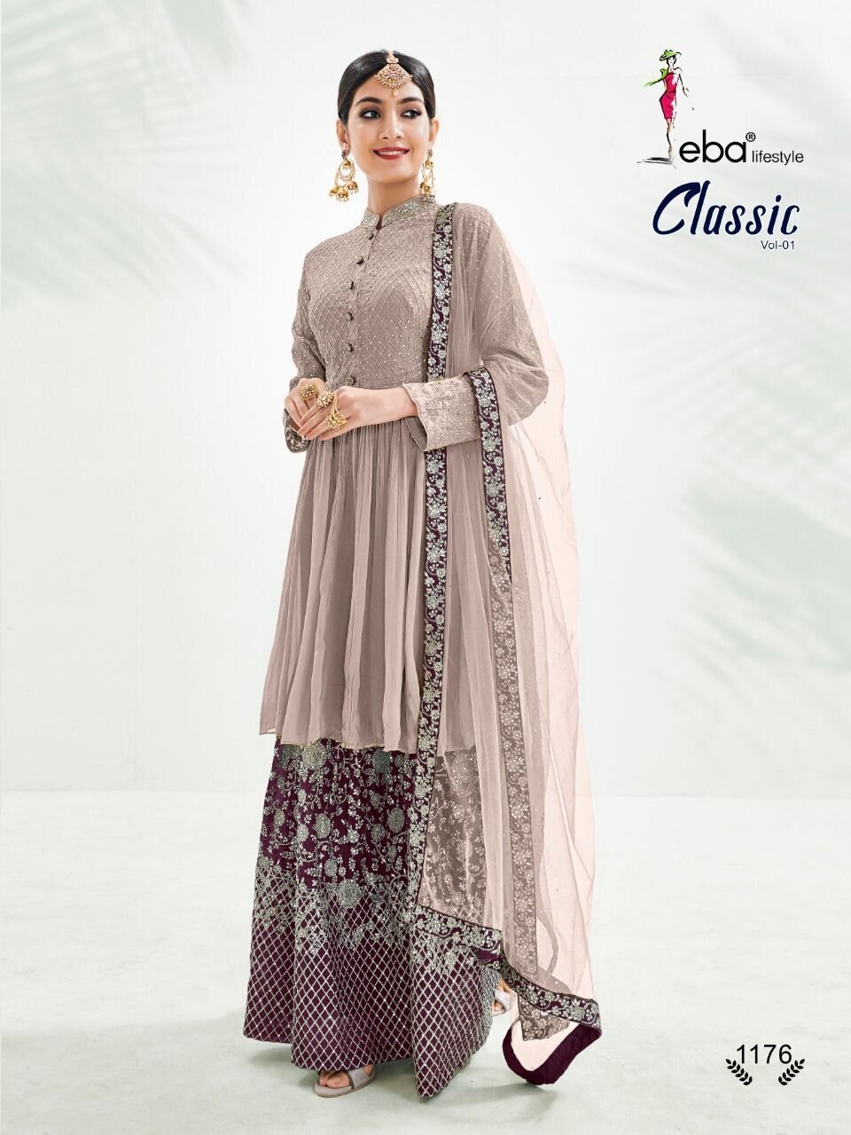 Festive Wear Sharara Suit With Chinon Diamond Embroidered In Soft Berry Color