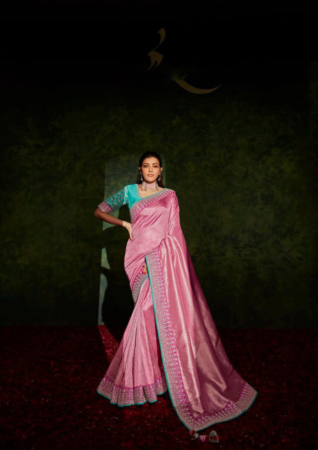 Gorgeous Baby Pink Heavy Border Traditional Wear Fancy Saree