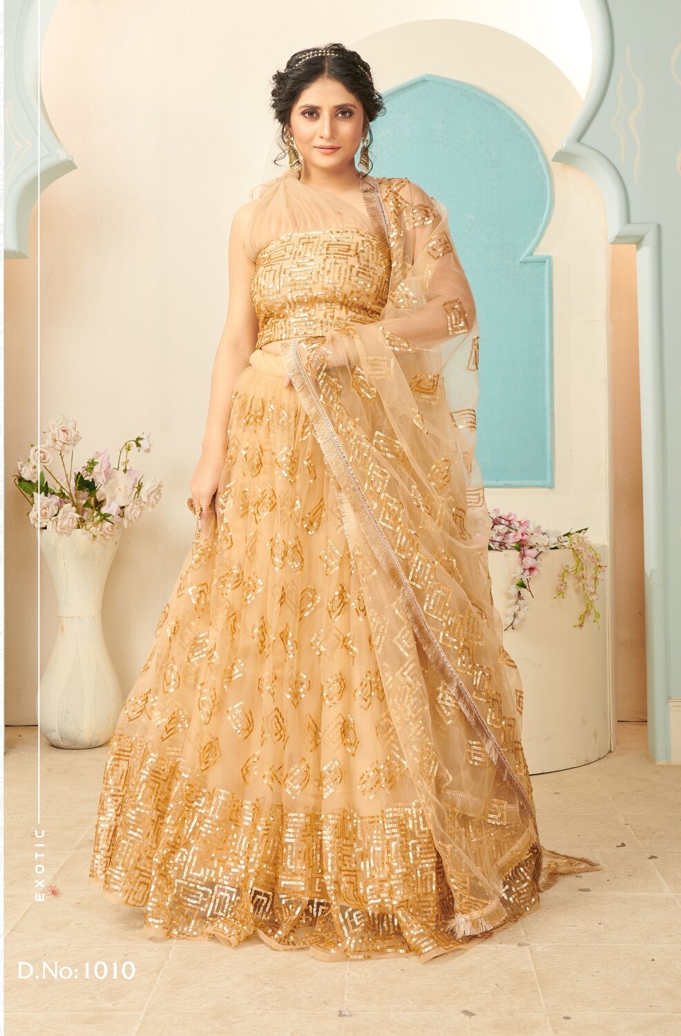Gorgeous Glamour Present Golden Color Sequence Embroidered Lehenga Choli