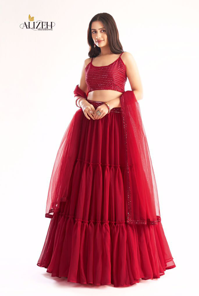 Gorgeous Party Wear Pure Georgette Lehenga Choli In Red
