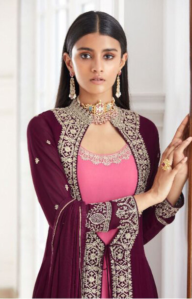 Gorgeous Real Georgette Designer Anarkali Suit In Purple And Pink