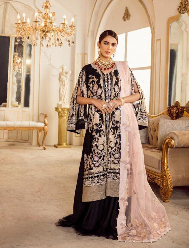 Heavy Embroidered Faux Georgette Pakistani Suit In Black