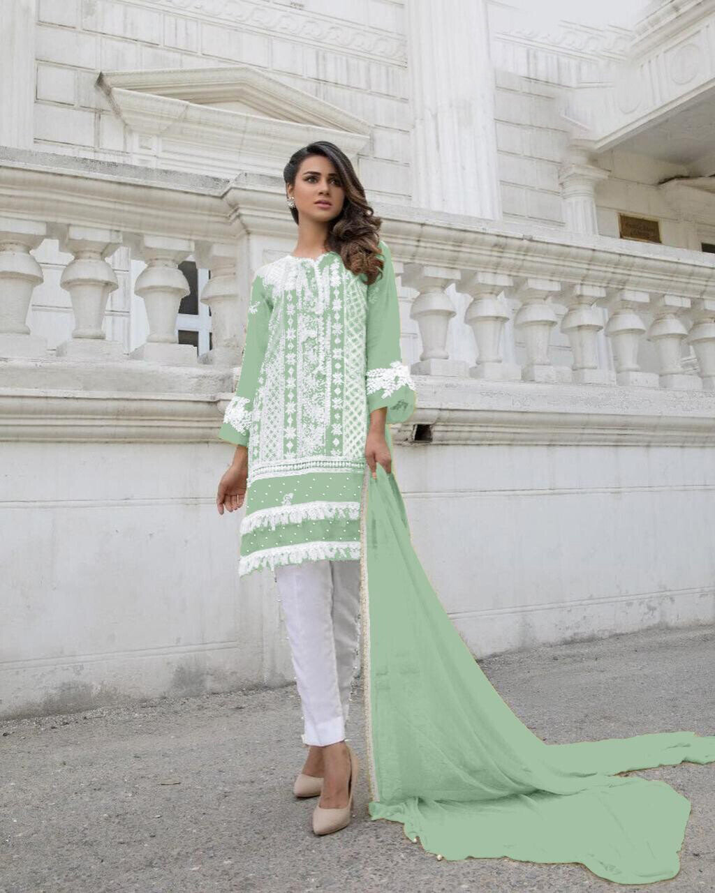 Heavy Embroidered Georgette Pakistani Suit In Green