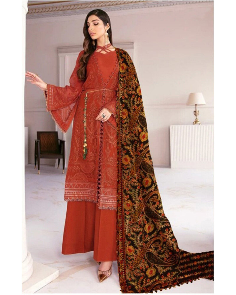 Heavy Embroidered Georgette Pakistani Suit In Red