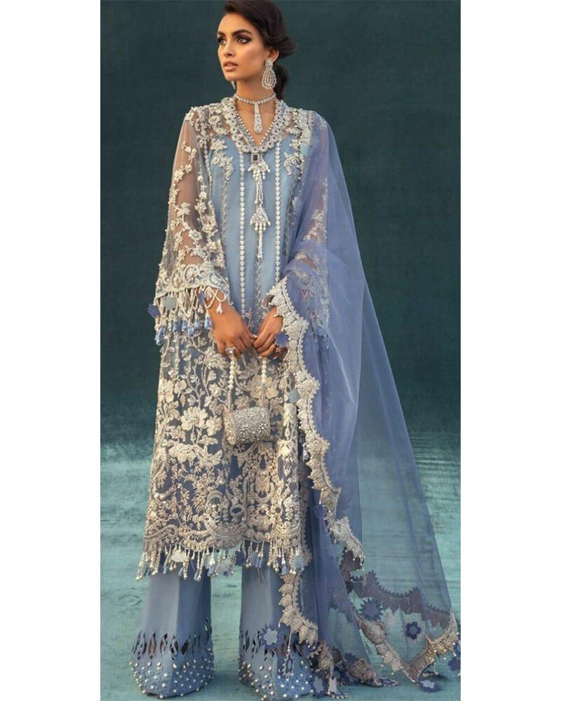Heavy Embroidery Georgette Net Plazzo Suit In Blue
