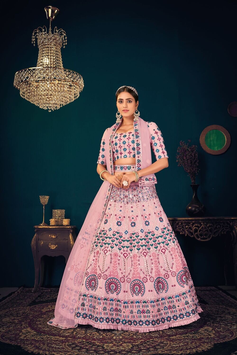 Heavy Wedding Wear Multi Thread Sequence With Gota Patti Embroidered Lehenga Choli In Pink