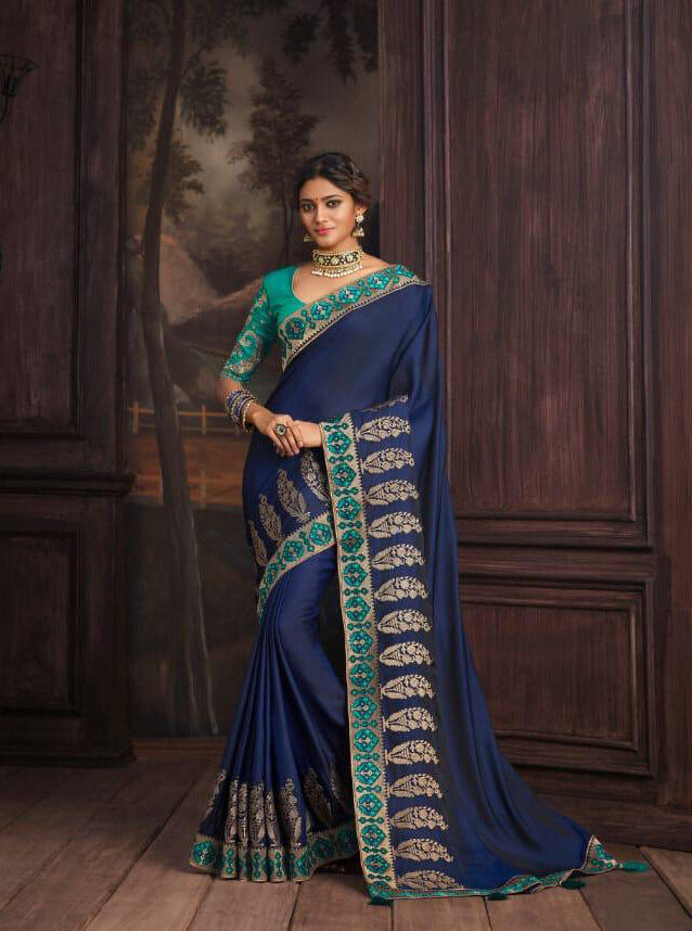 Jacquard Woven Silk Saree In Royal Blue