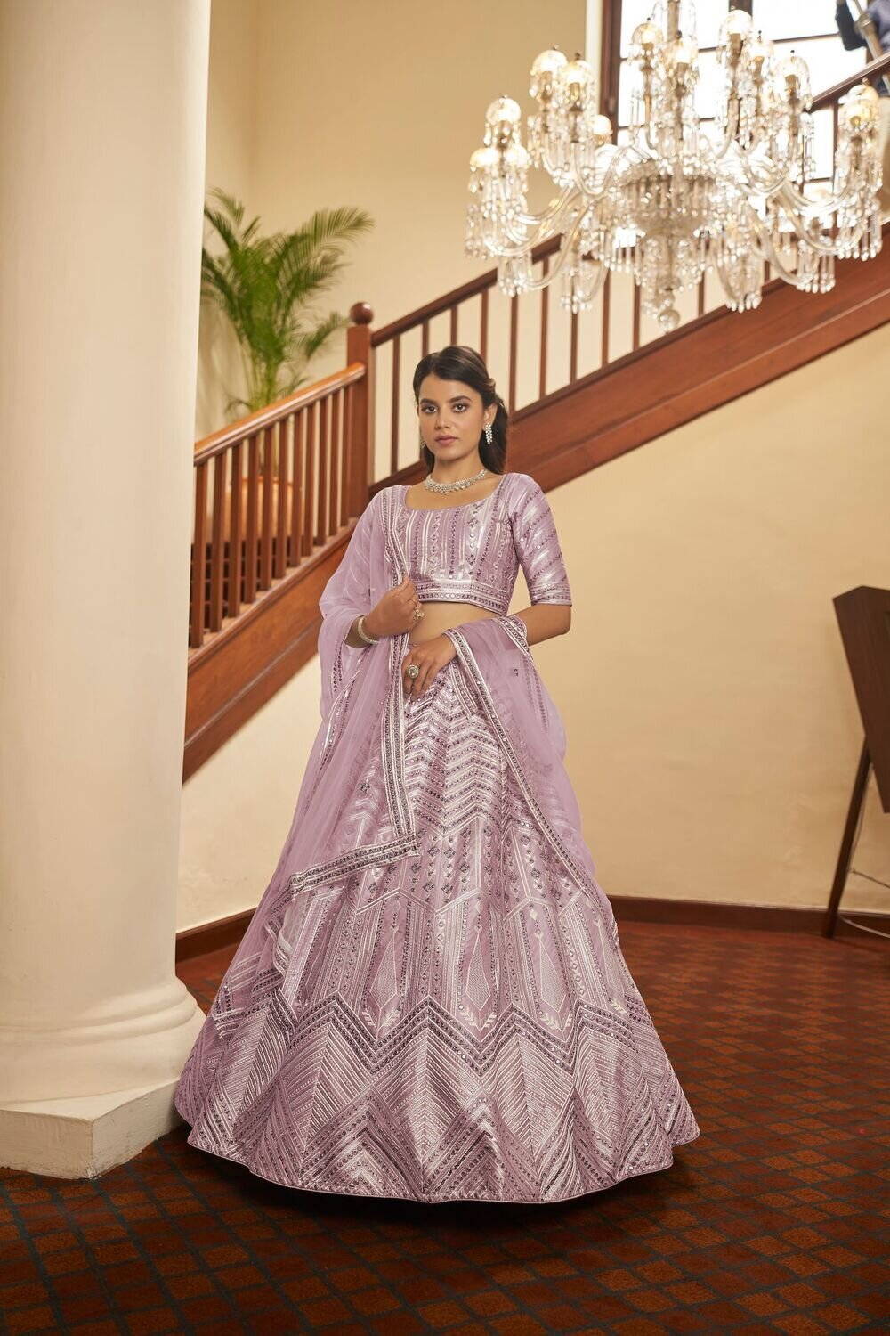 Liliac Color Heavy Bridesmaid Wear Thread Embroidered Lehenga Choli