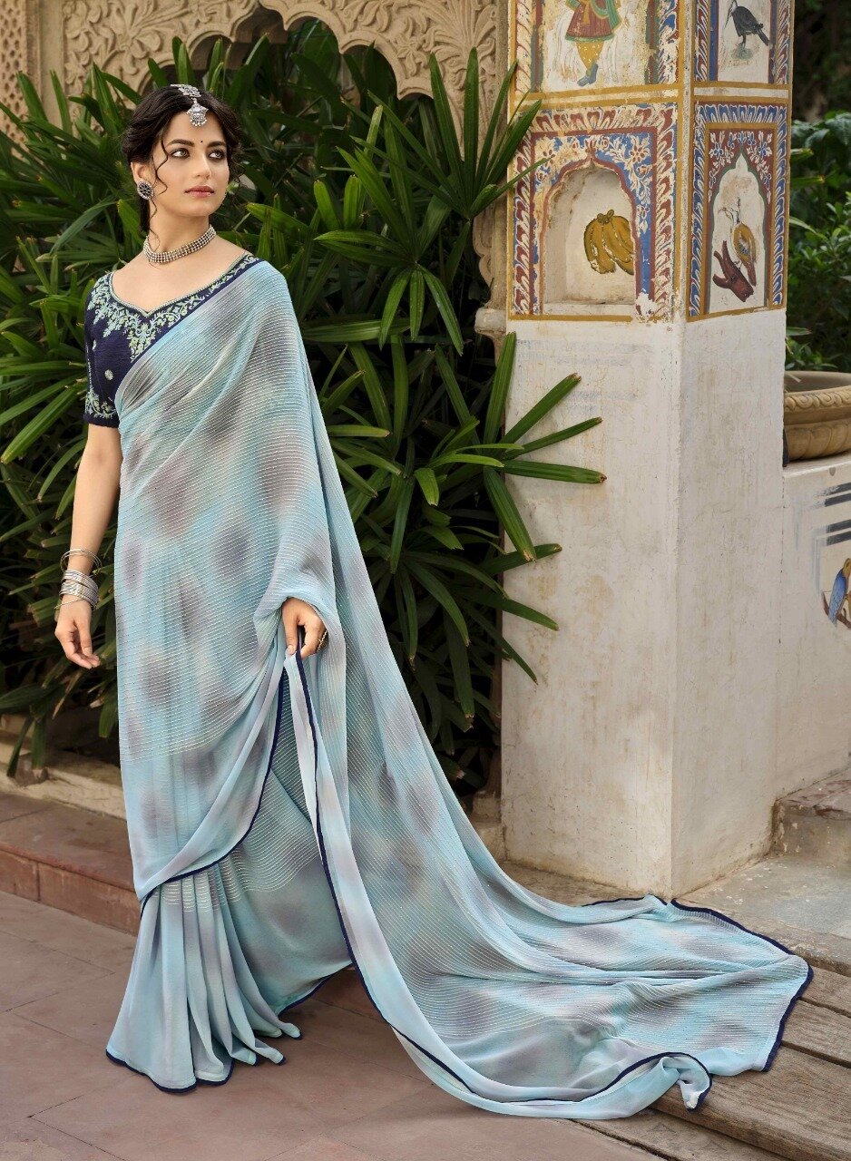 Mesmerizing Georgette Sequence Saree In Blue