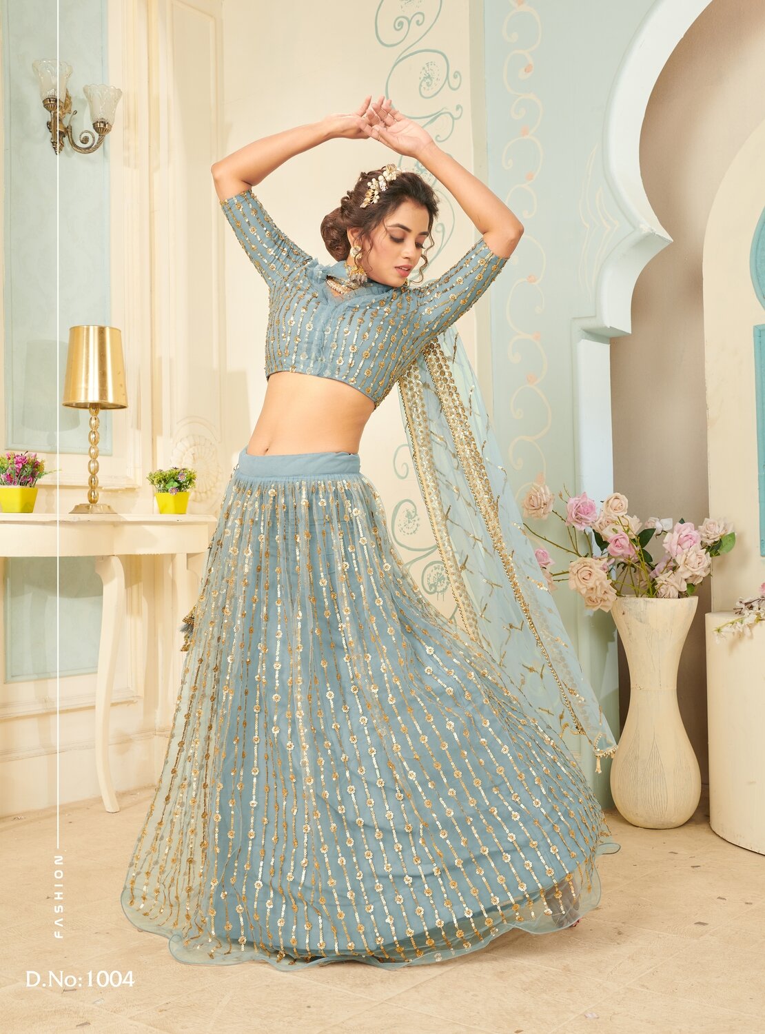 Mesmerizing Ice Blue Color Wedding Wear Premium Soft Net Sequence Embroidered Lehenga Choli