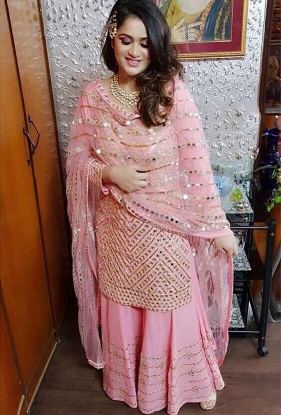 Party Wear Light Pink sharara Suit For Girls
