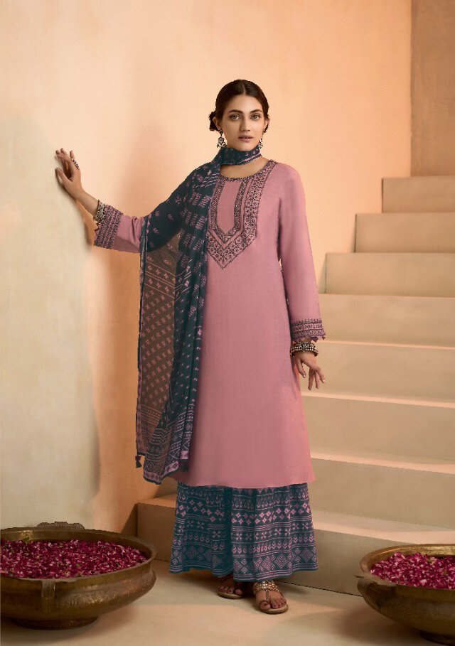Pashmina Plazzo Suit With Embroidered In Light Pink