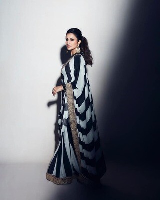 Parineeti Chopra Inspired Black White Georgette Saree