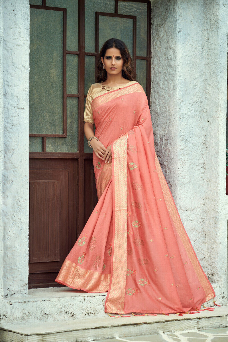 Pink Vichitra Silk Designer Saree