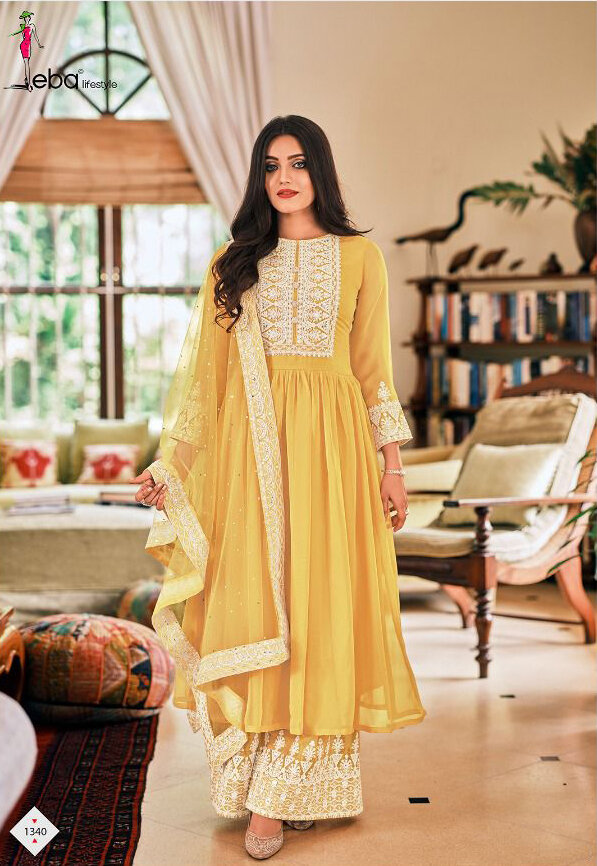Plazzo Suit For Wedding With Embroidery In Yellow