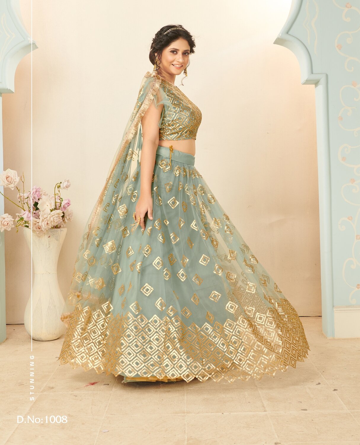 Premium Soft Net Sequence Embroidered Lehenga Choli Presented By Glamour In Sea Grey
