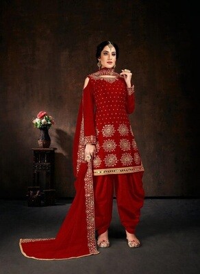Stylish Wedding Wear Red Color Georgette Patiyala Suit
