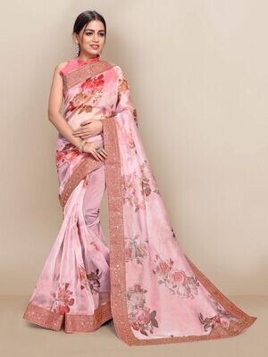 Wedding Wear Organza Saree Collection With Heavy Border In Pink