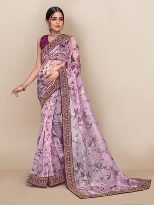 Wedding Wear Organza Saree Collection With Heavy Border In Pink