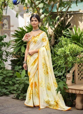 Yellow Sequence Georgette Saree