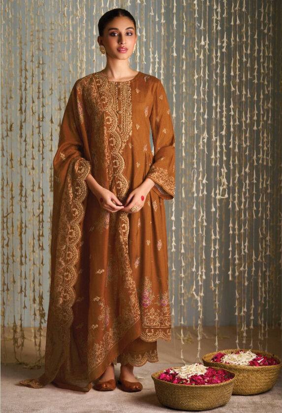 Pure Classic Silk Digital Print With Dori Embroidered Plazzo Suit In Golden Yellow