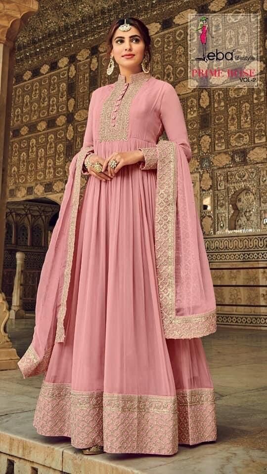 Pure Georgette Heavy Embroidered Anarkali Suit In Liliac