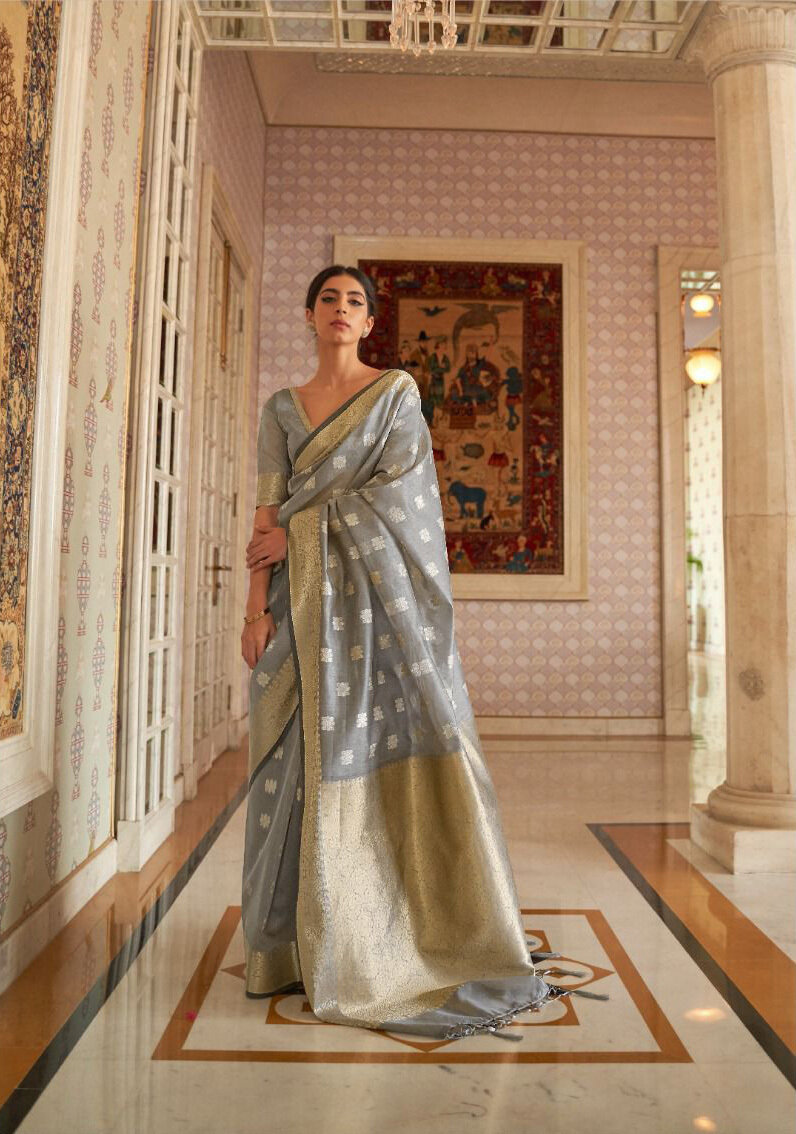 Pure Modal Weaving Silk Saree In Grey