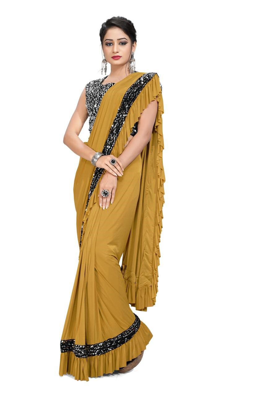 Ready To Wear Imported Lycra Saree In Mustard Yellow