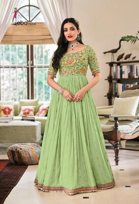 Pure Georgette Heavy Embroidered Gown Suit In Parrot Green