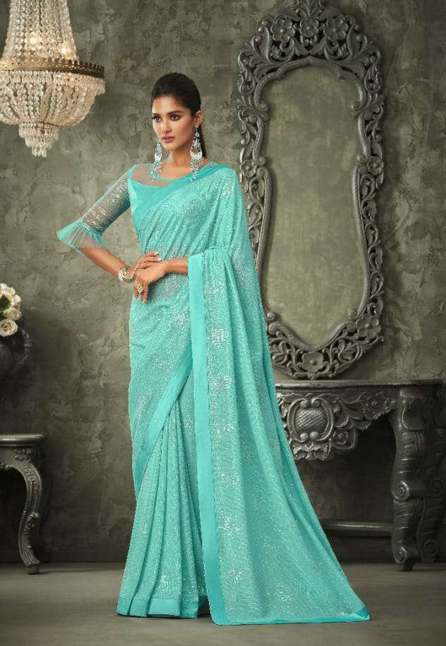 Sequence Georgette Saree In Blue