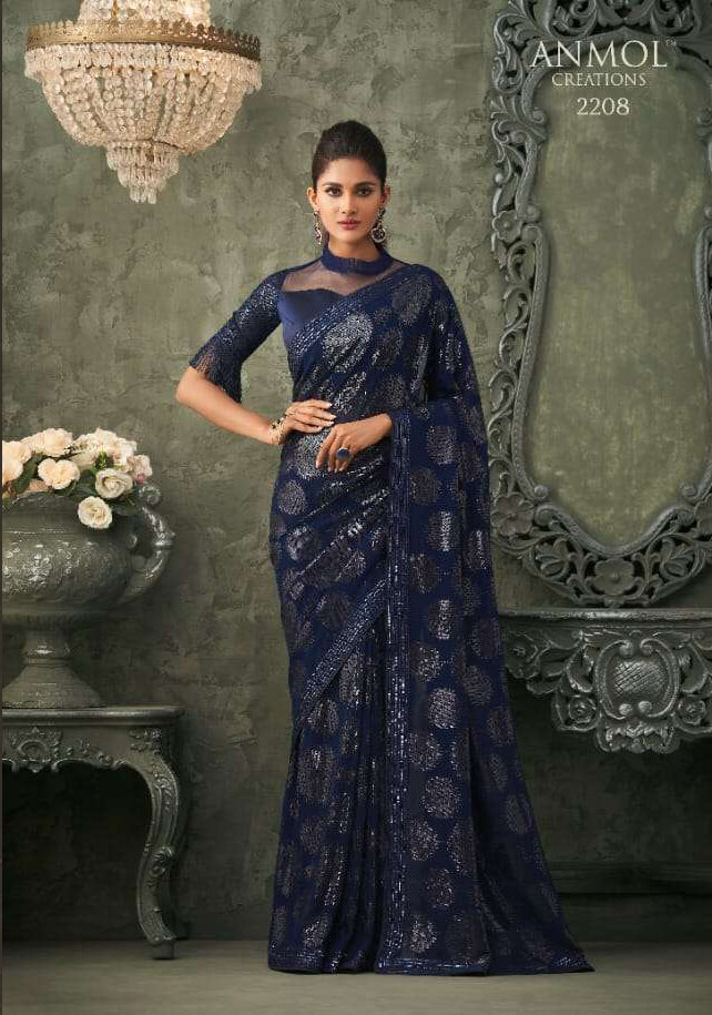 Sequence Georgette Saree In Navy Blue