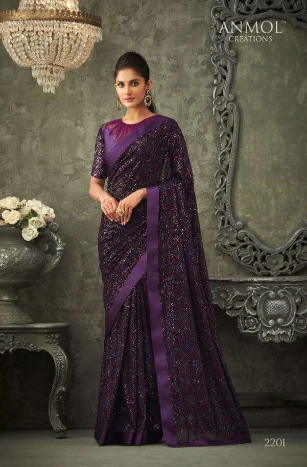 Sequence Georgette Saree In Purple