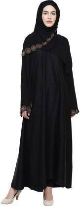 Women's Double Sleeves Imported Soft Nida Fabric Stone work Abaya Burkha with Dupatta. (BRQ_46) (Black Colour_Free Size) Polyester Blend Self Design Burqa With Hijab  (Black)