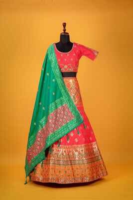 Rani Color Banarasi Silk Bridal Lehenga
