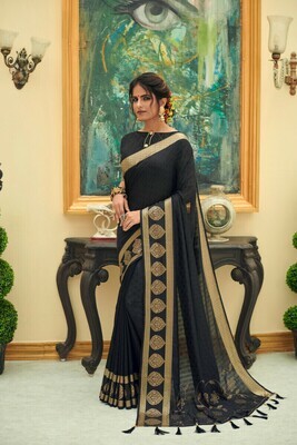 Heavy Jacquard Silk Saree In Black