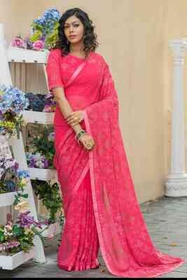 Designer Embroidered Georgette Rose Pink Indian Saree