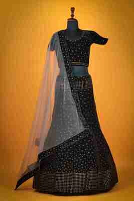 Black Color Wedding Wear Lehenga Choli In Velvet