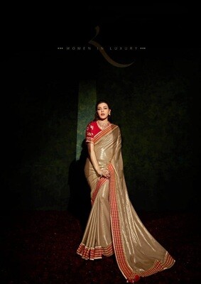 Exotic Beige Red Shinning Fancy Fabric Saree