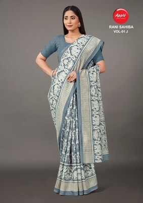 Bhagalpuri Cotton Fabric Saree In Baby Blue
