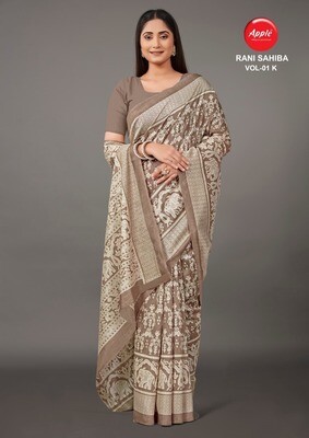 Bhagalpuri Cotton Fabric Saree In Brown