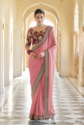 Designer Organza Embroidered Saree In Pink
