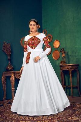 Embroidered Mirror Work Georgette Gown In White