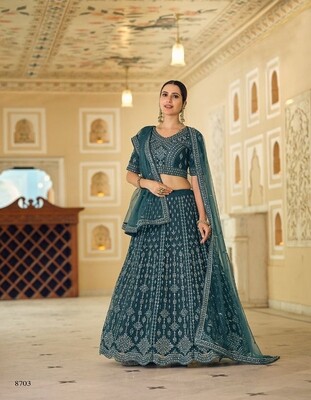Gorgeous Bridesmaid Wear Rama Color Mirror Thread Worked Lehenga Choli
